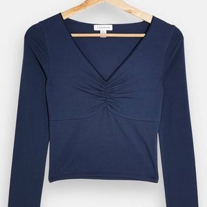 Top shop ruched top in navy blue